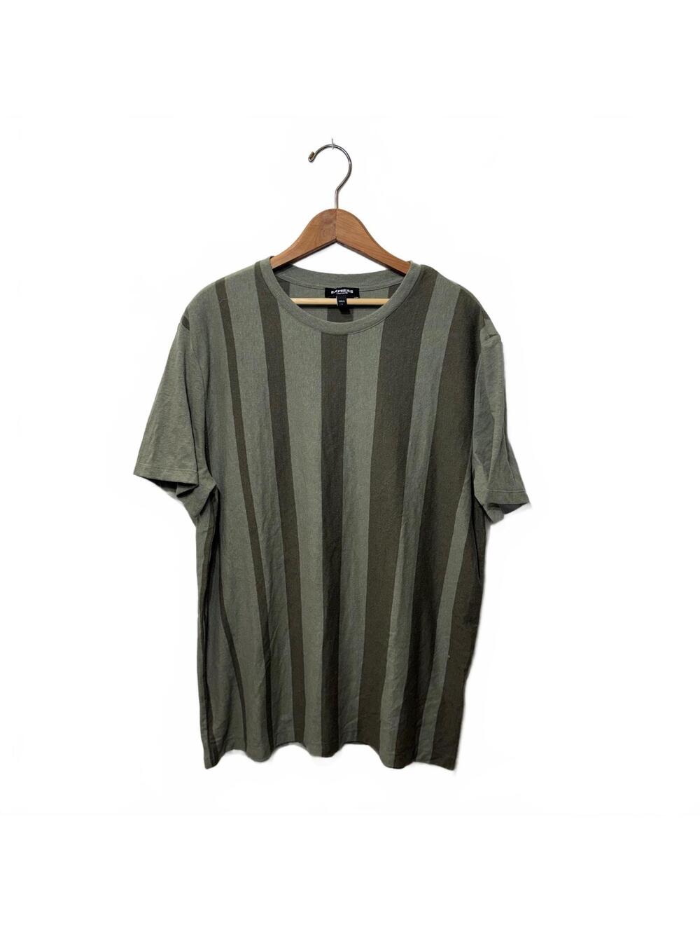 Express Linen Blend Olive Striped Short Sleeve Tee Size L